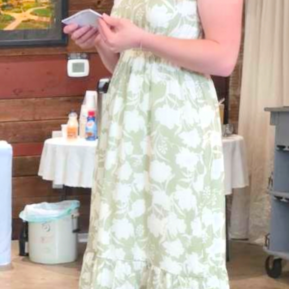 Floral Green and White Kids Dress